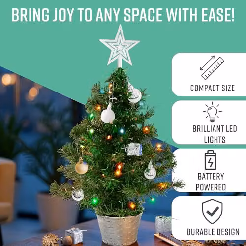 Globrite Pre-Lit Mini Christmas Tree, Green with Multicolour Lights, Height: 45 cm – 2