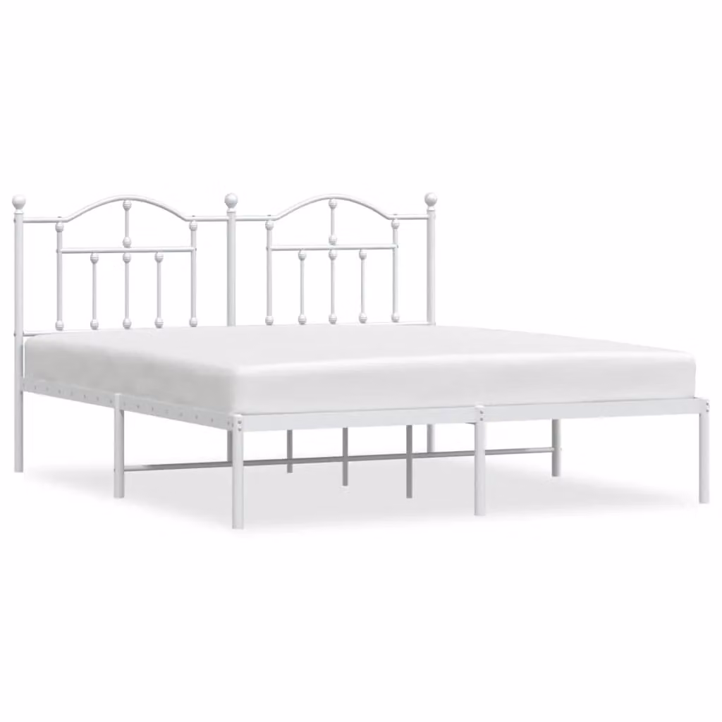 Berkfield Home Metal Bed Frame with Headboard in White – 2