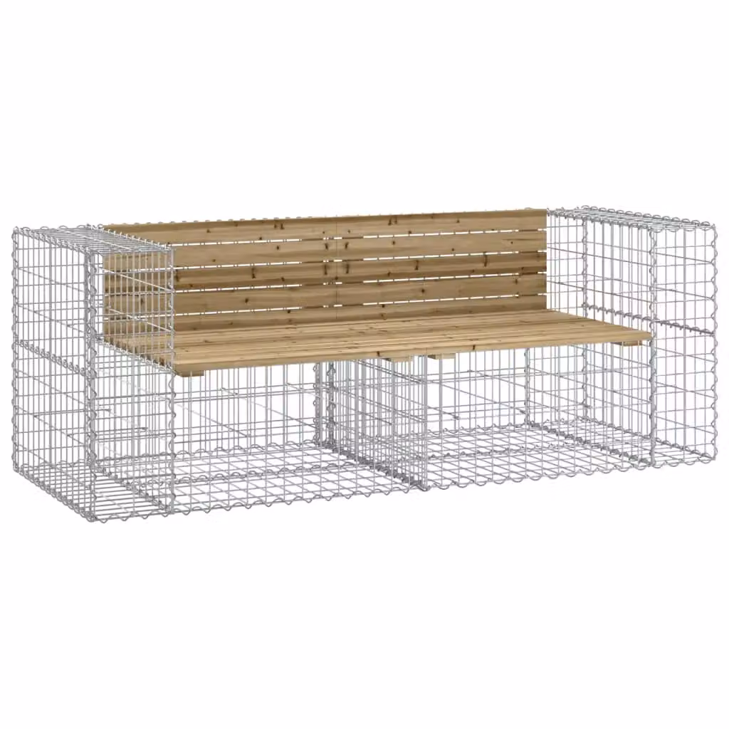 Berkfield Home Gabion Design Garden Bench in Brown Impregnated Pine Wood, W: 184 cm, D: 71 cm, H: 65.5 cm – 2