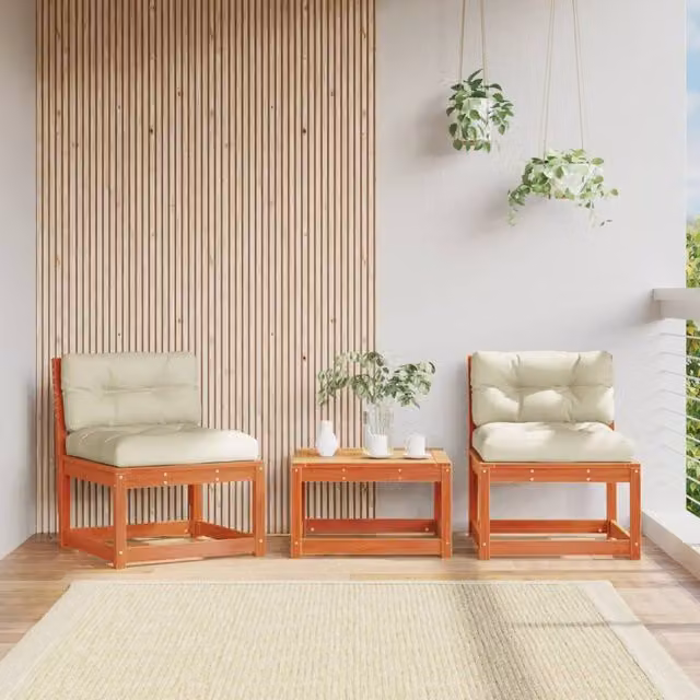 Berkfield Home 2-Piece Garden Sofa Set with Cushions in Wax Brown Solid Pine Wood