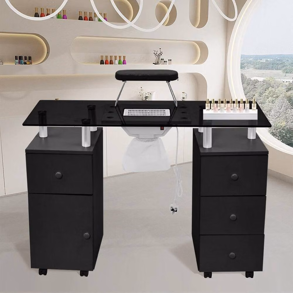 KORVIXA Manicure Table and Makeup Dressing Station in Black, W/D/H: 100 x 100 x 100 cm – 2