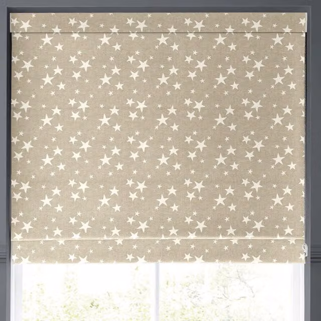 Emily Bond St Maws Made to Measure Blackout Linen Roman Blind in Beige with Stars