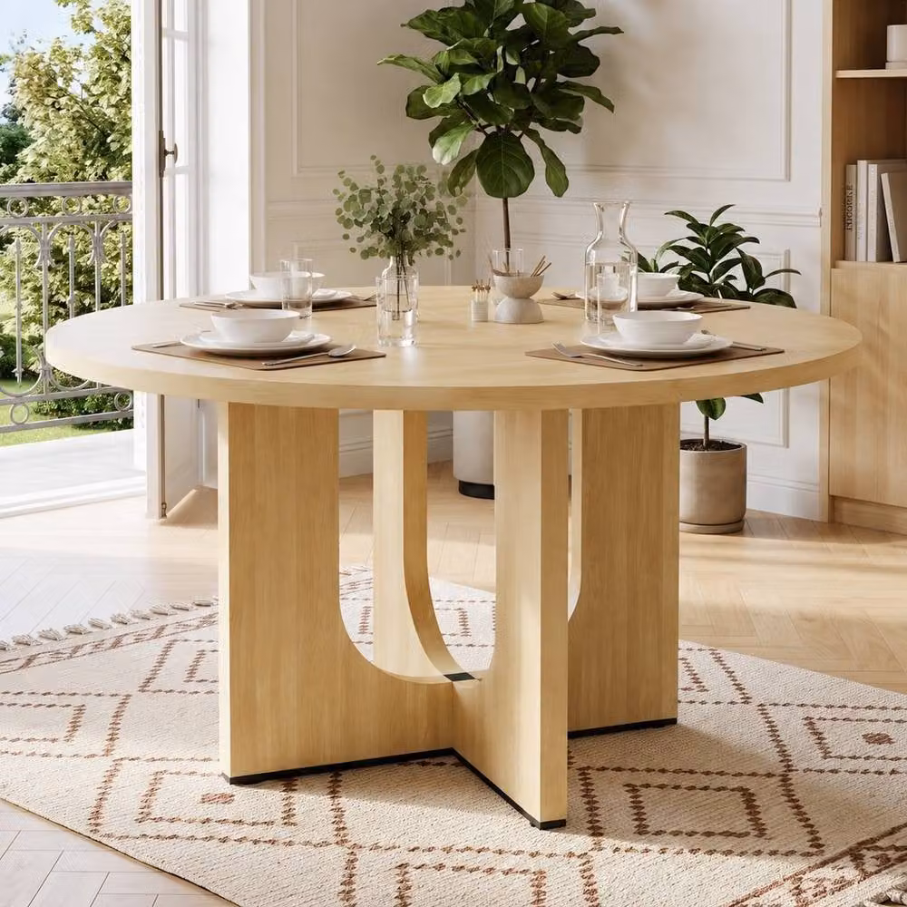 Rolipo Round Farmhouse Dining Table in Brown and Beige, Diameter: 120 cm – 2