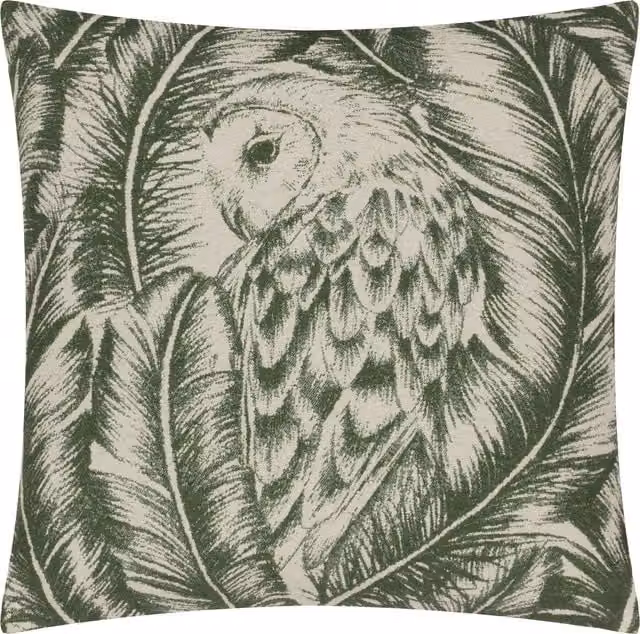 Albus Jacquard Square Cushion in Green Chenille and Polyester