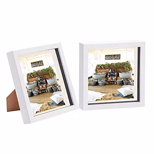 Nicola Spring 2 Piece Square 3D Shadow Box Photo Frame Set in White with Glass Aperture