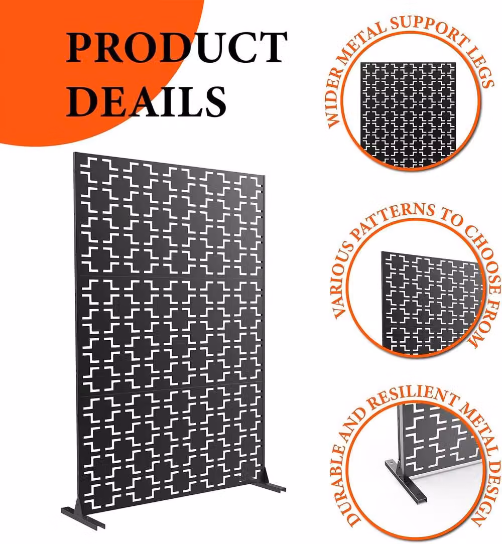 London Boutique Black Metal Garden Privacy Screen and Freestanding Outdoor Divider Fence, Height: 180 cm – 2