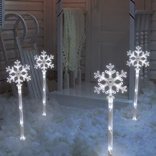 The Christmas Workshop 78630 LED Snowflake Garden Path Lights, 4 Pack, Warm White – 5
