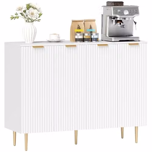 HOMCOM Modern White Sideboard Buffet Cabinet with 4 Doors for Kitchen Storage, W/D/H: 120 x 40 x 90 cm