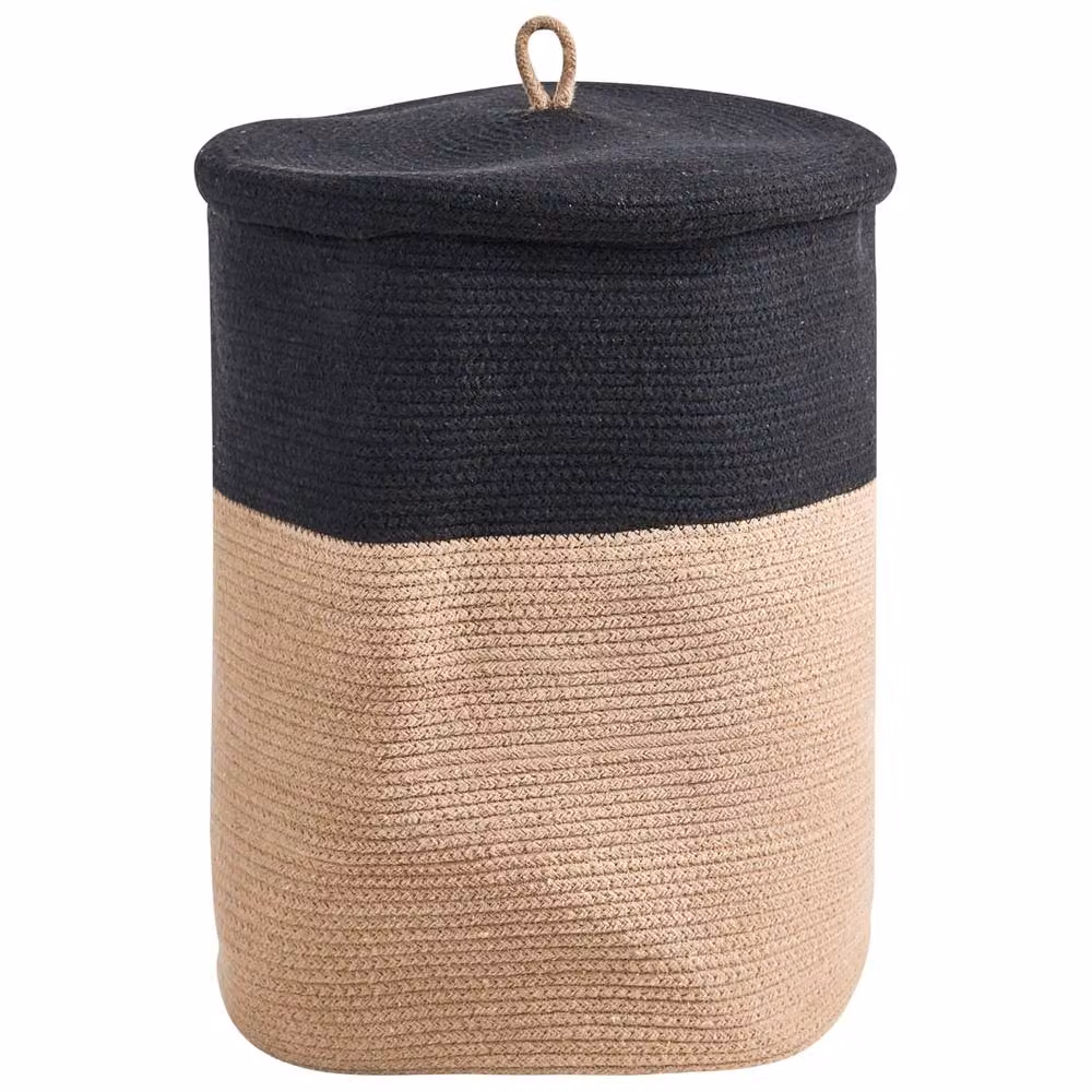 Wyld and Coco Set of 2 Cotton Laundry Baskets with Lids in Black and Beige – 3