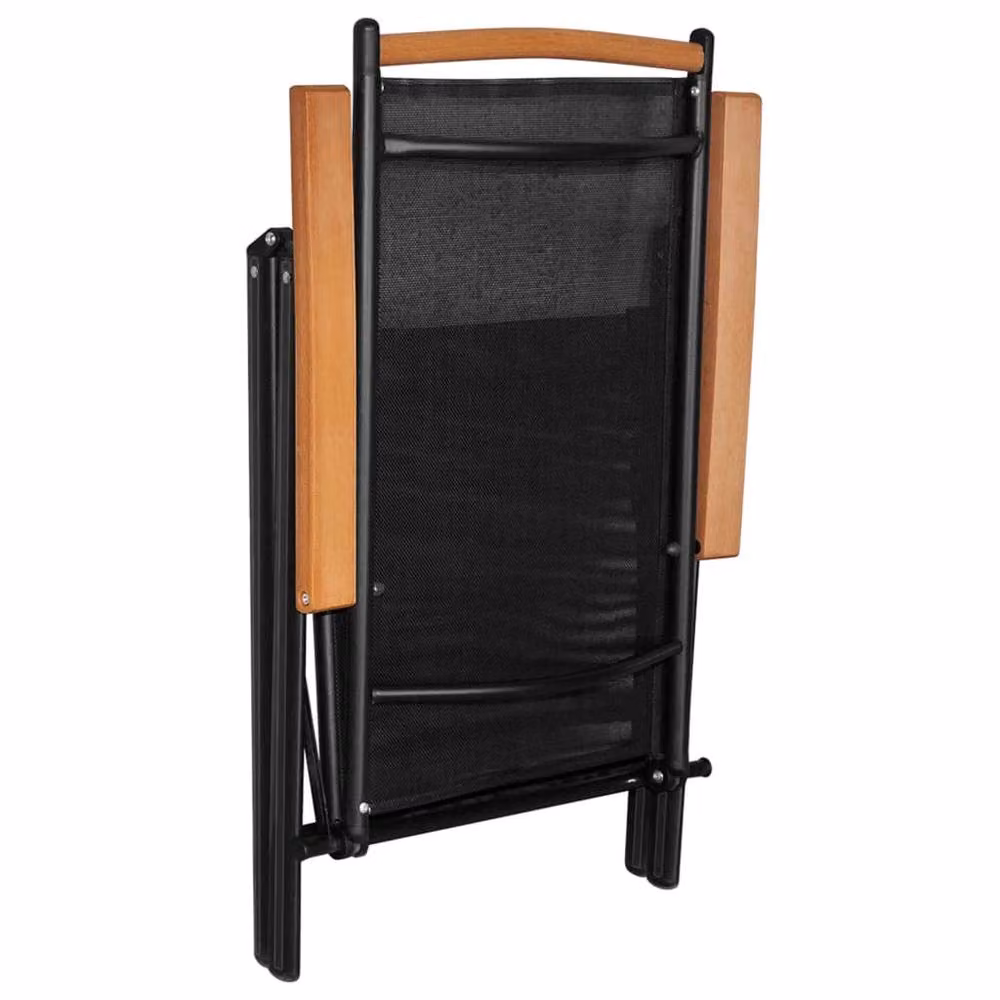 Berkfield Home Set of 6 Folding Garden Chairs in Black Textilene and Wood – 3