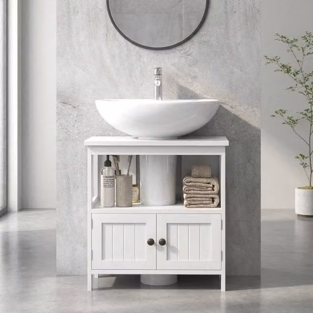 STILVORA White Under Sink Bathroom Cabinet with Hinged Double Doors and Internal Shelves