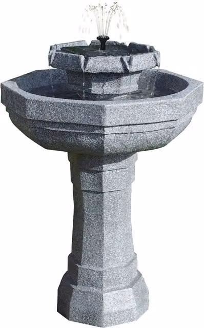 Primrose Castille 2 Tier Solar Powered Cascade Bird Bath and Water Feature with Lights in Brown