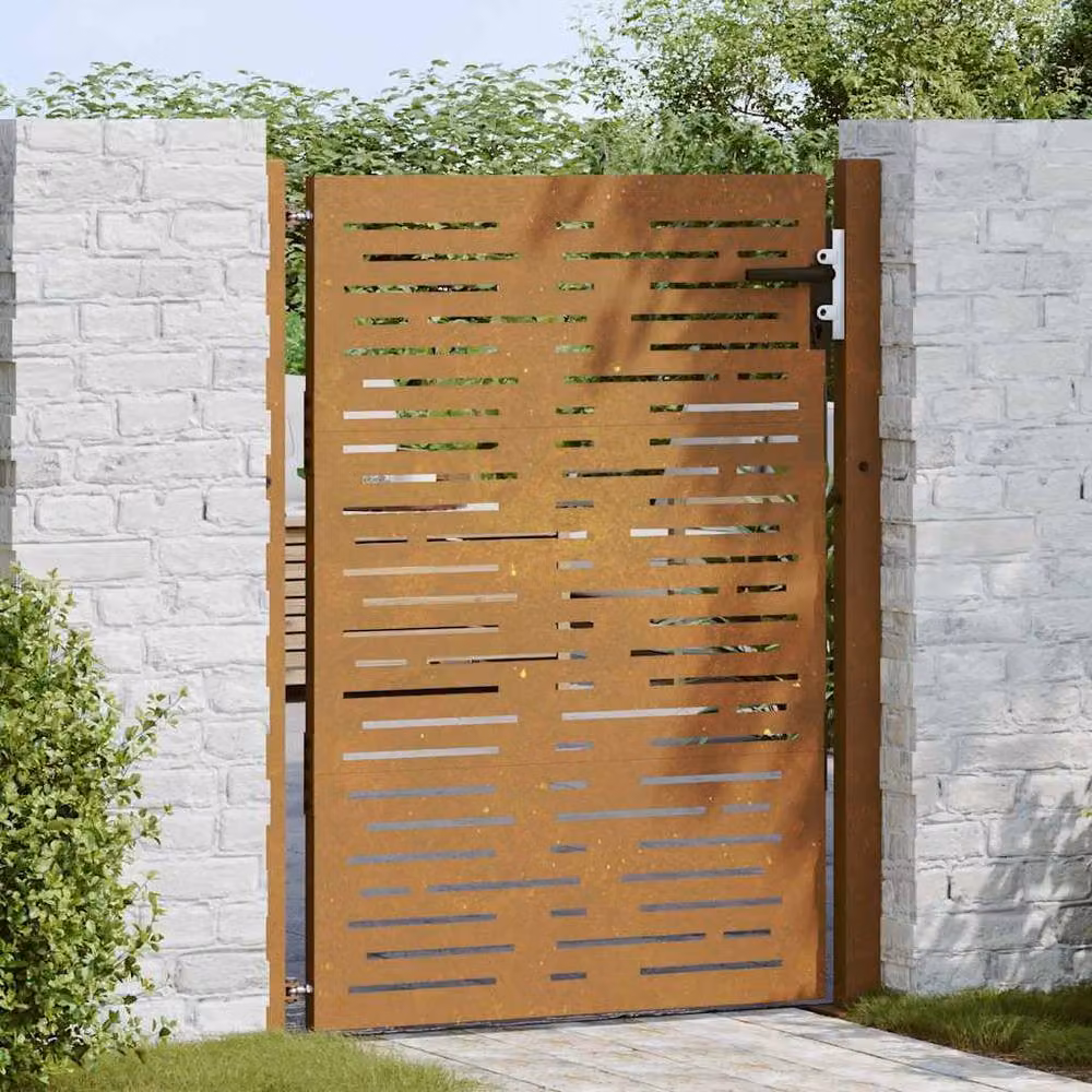 Berkfield Home Garden Gate in Brown Corten Steel with Square Design, W: 105 cm, H: 130 cm – 3
