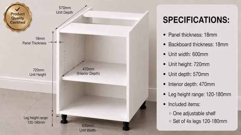 Cheap Furniture Warehouse White Matt Kitchen Base Unit with Internal Shelves W/D/H: 60 x 57 x 72 cm