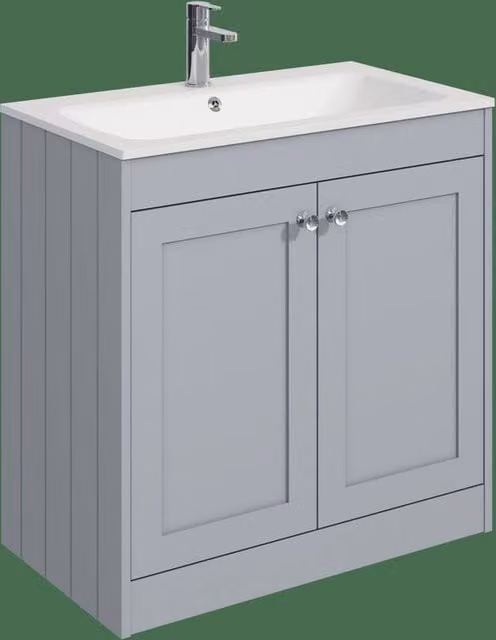 Balterley 800mm Floor Standing 2 Door Unit and Stone Basin with 1 Tap Hole in Satin Grey