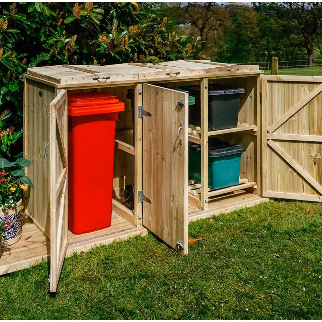 Buttercup Farm Shireburn Bin Store in Brown, Fits 2x 180L/240L Wheelie Bins and 2x Boxes – 2