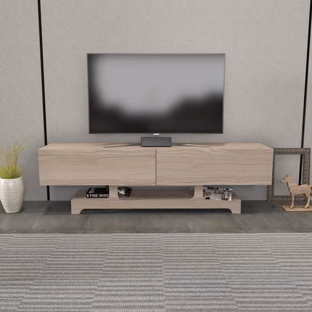 Decorotika Tera Modern Wood TV Unit in Light Grey, Width: 160 cm