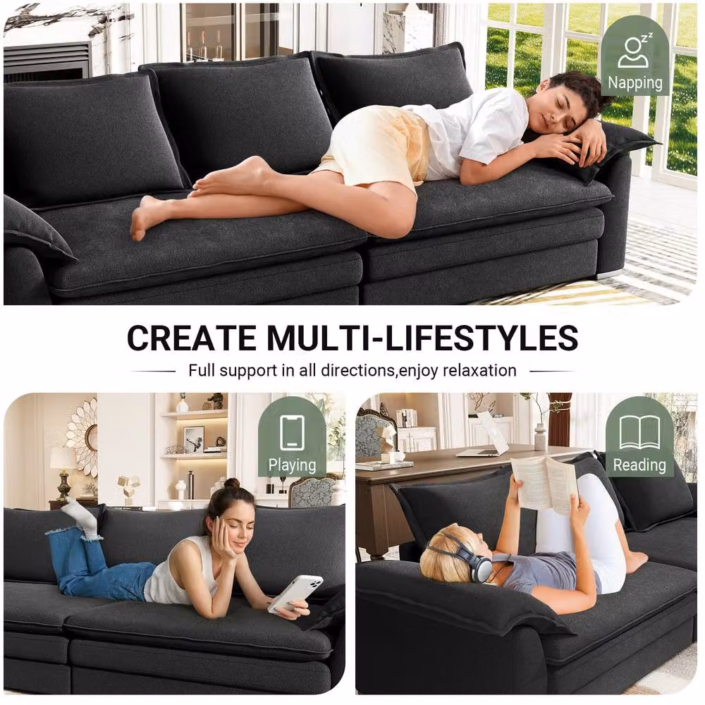 Dprodo Black Chenille Sofa Sleeper with Deep Seat and Solid Wood Frame – 6