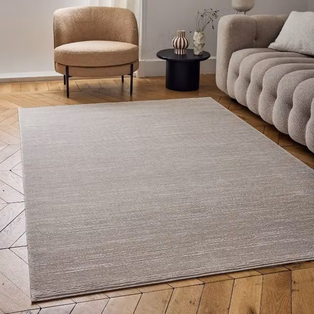 THE RUGS Carmel Modern Striped Area Rug and Runner, Stain Resistant, Beige, W: 160 cm, L: 230 cm