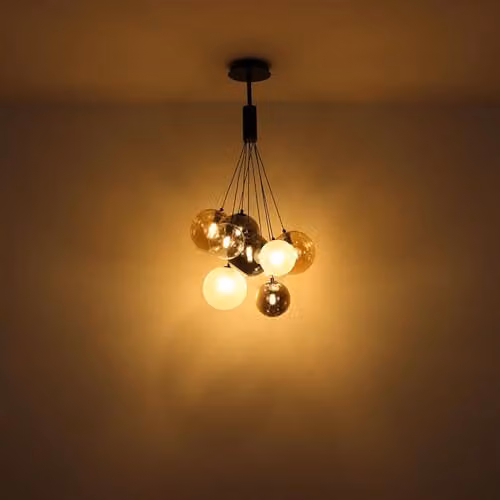 Netlighting Ballgi Globe Pendant Ceiling Light in Matt Black with Smoky Glass Spheres for 9x G9 Bulbs – 5