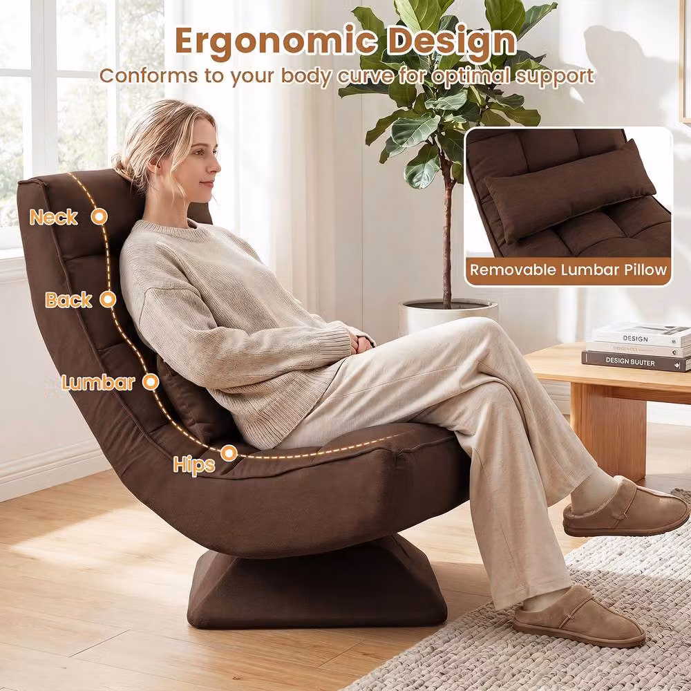 Costway 5-Position Adjustable Floor Lounge Chair with 360 Degree Swivel Base in Brown – 6