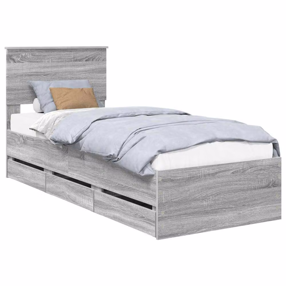 Berkfield Home Grey Sonoma Bed Frame with Drawer in Engineered Wood W: 75 cm, L: 190 cm – 2