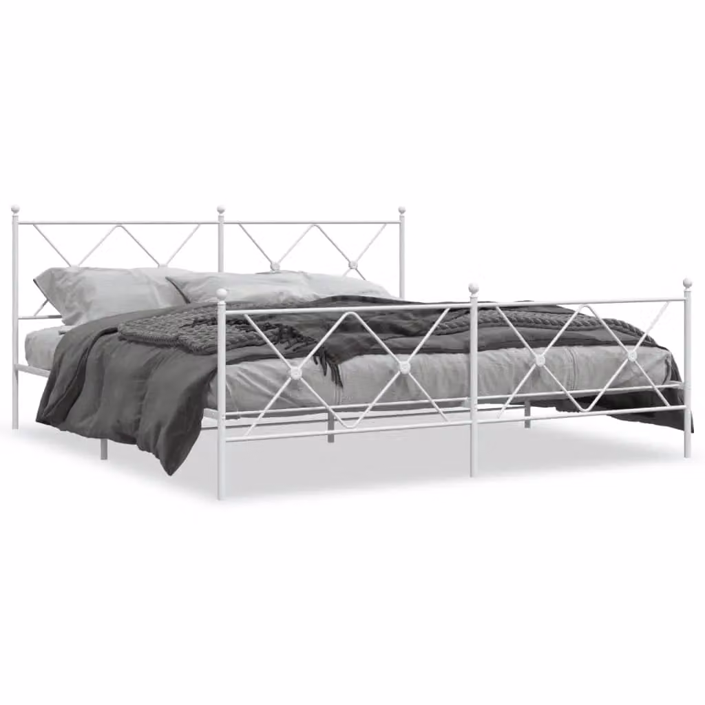 Berkfield Home Metal Bed Frame with Footboard in White, W/D/H: 183 x 213 cm – 2