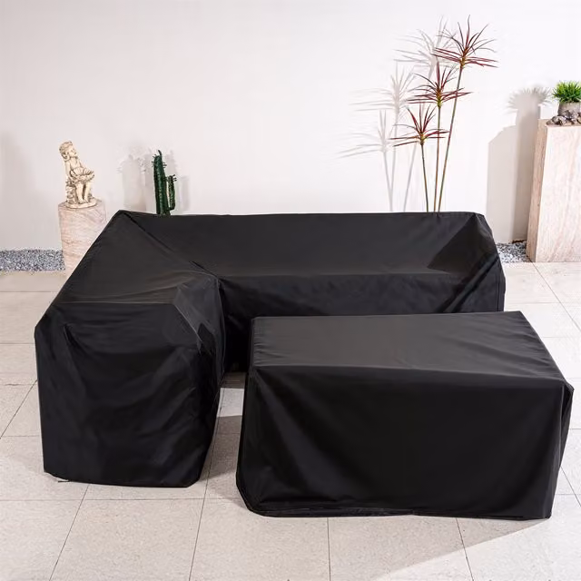 Abrihome Black Polyester Protective Cover for Corner Sofa and Rectangular Table, Width: 203 cm