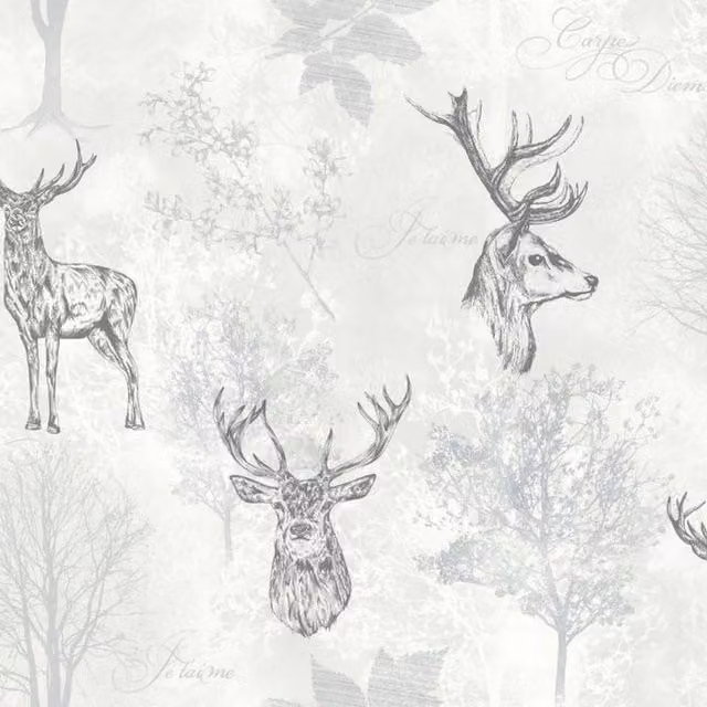 Arthouse Etched Stag Silver Nature and Botanical Wallpaper Roll
