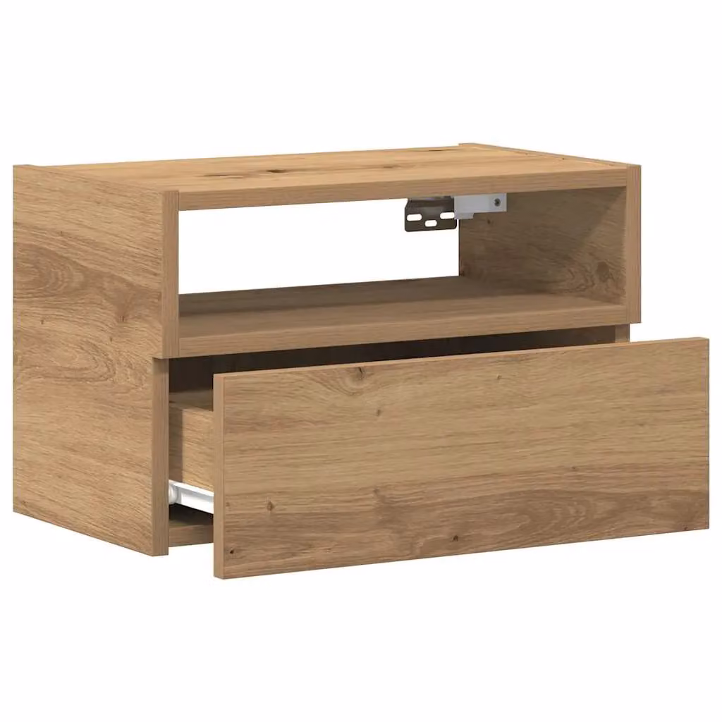 Berkfield Home Artisan Oak Wall-mounted Bedside Cabinet, Brown, W: 45 cm, D: 26 cm, H: 28.5 cm – 3