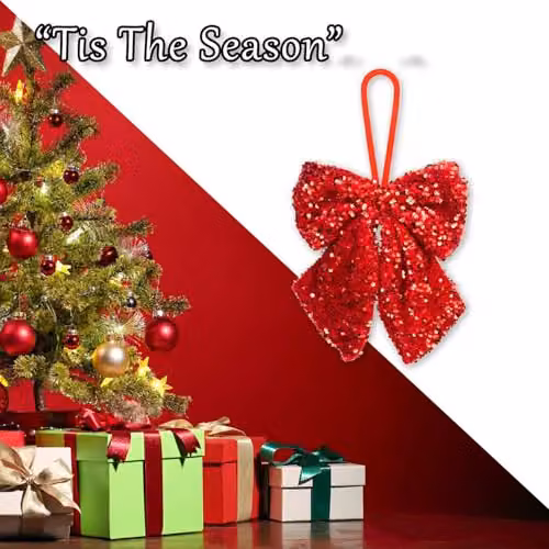 VFM e-Store Red Christmas Sequins Bow Hanging Decoration, W: 30 cm, H: 22 cm – 5