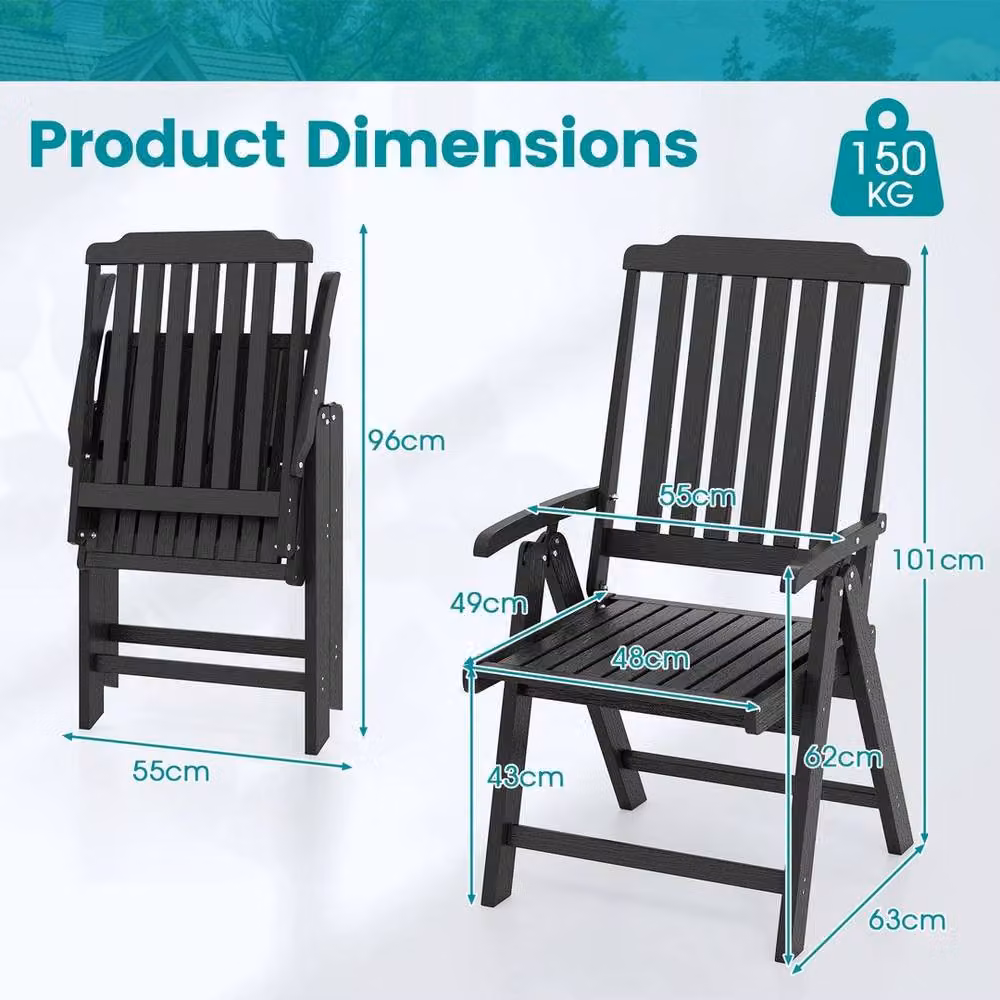 Kelvenix All-Weather HDPE Outdoor Dining Chair with Slatted Seat in Grey and Black – 2