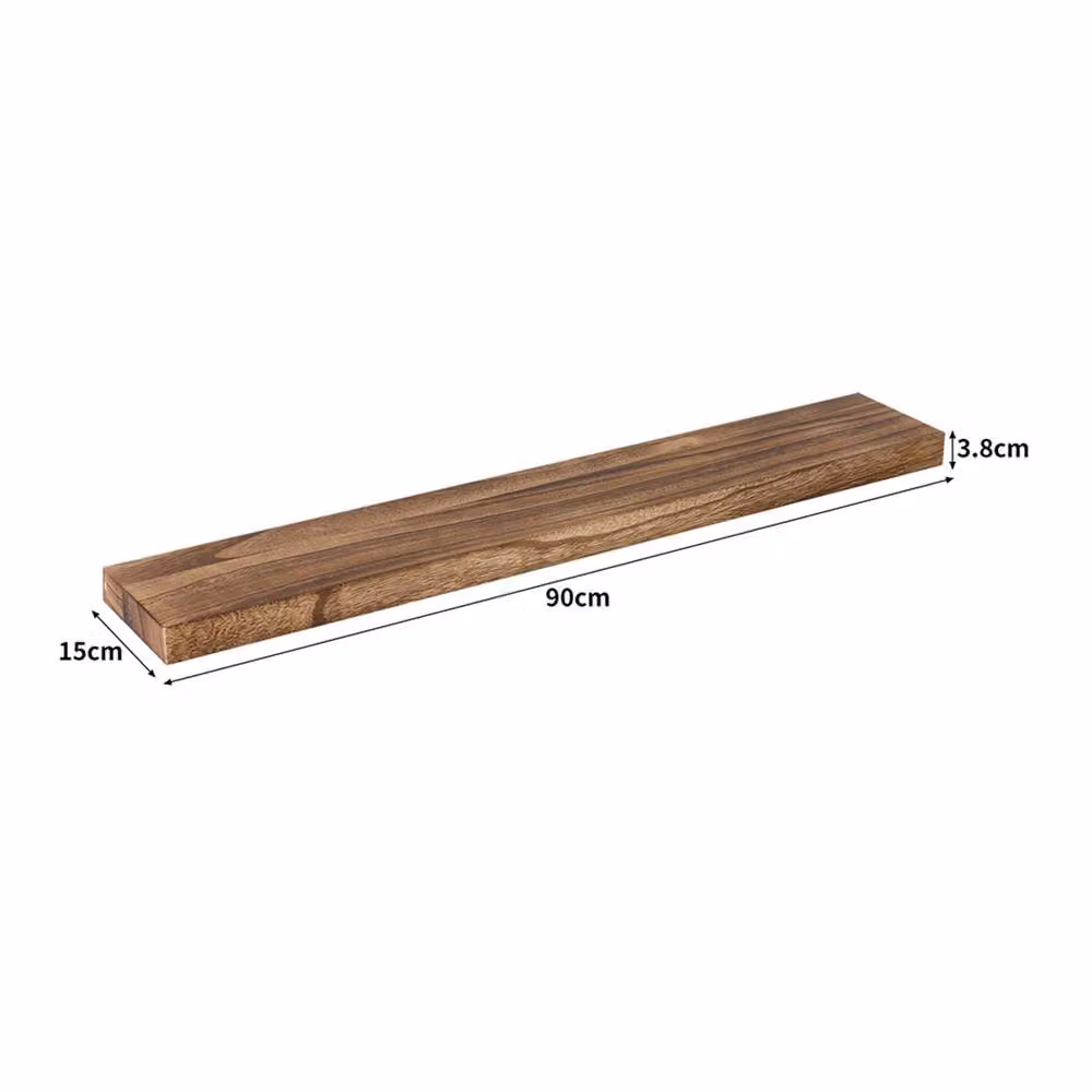 Nordara Levede Large Linear Wooden Floating Wall Shelves 2-Piece Set in Brown, W: 100 cm, D: 60 cm – 2