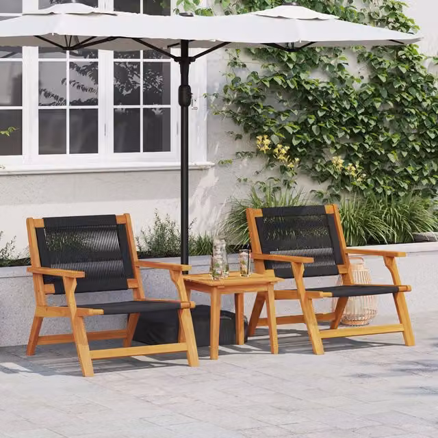 Berkfield Home Set of 2 Modern Garden Chairs in Brown Acacia Wood with Black Textilene Fabric, W/D/H: 67 x 77 x 73 cm – 1