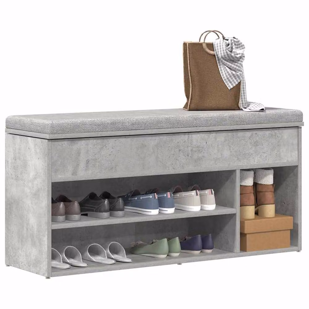 Berkfield Home Shoe Bench in Concrete Grey, W/D/H: 102 x 30.5 x 45 cm – 2