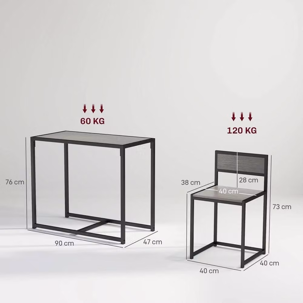 Havendro 3 Piece Industrial Dining Set with Rectangular Grey Wood-Effect Table and Metal Frame – 2