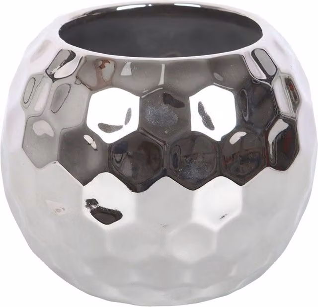 Kingsbury Gifts Silver Disco Ball Ceramic Round Tabletop Plant Pot