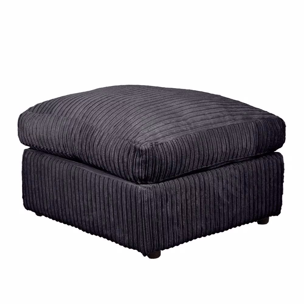 LUXURY LIFE Amalfi Jumbo Cord Fabric Footstool in Black, W/D/H: 60 x 60 x 65 cm – 2