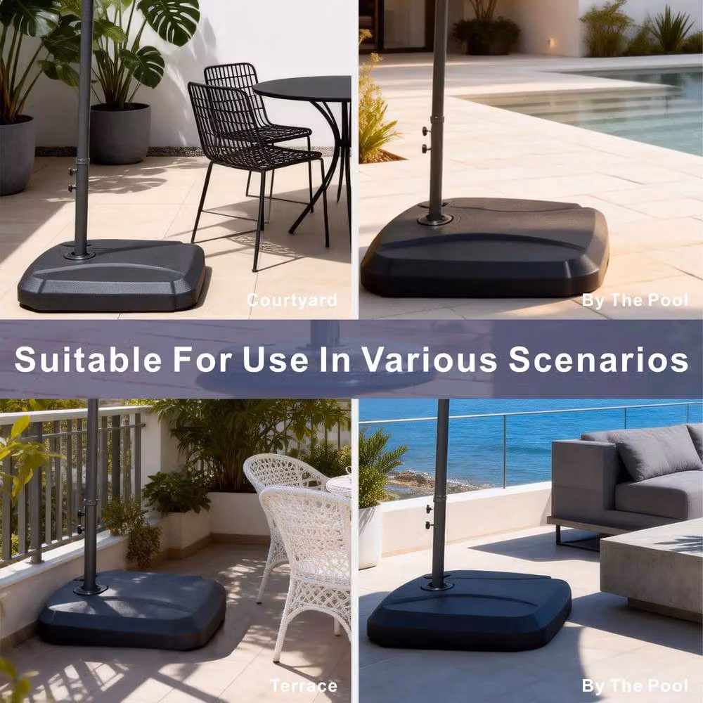 MIMO Garden Black Plastic Parasol Base, Water or Sand Filled Weighted Freestanding Umbrella Base, W/D/H: 60 x 60 x 15 cm – 6