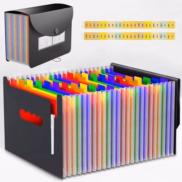 SPETLEK A4 Expanding File Organizer for Paper Documents, Multicolour and Black