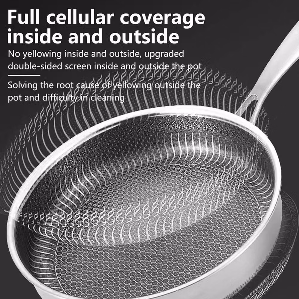 FLAVORA Stainless Steel Induction Geo Hex Frying Pan with Lid, Silver, Diameter: 30 cm – 4
