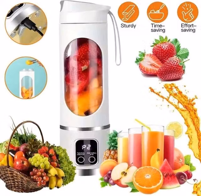 FLAVORA Portable USB Rechargeable Juicer, White, 450ml – 1