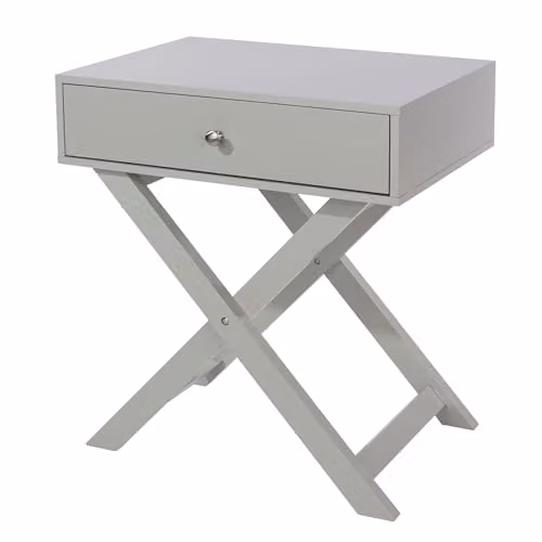 Core Products 1 Drawer X-Frame Bedside Table with Polished Metal Handle in Grey – 2