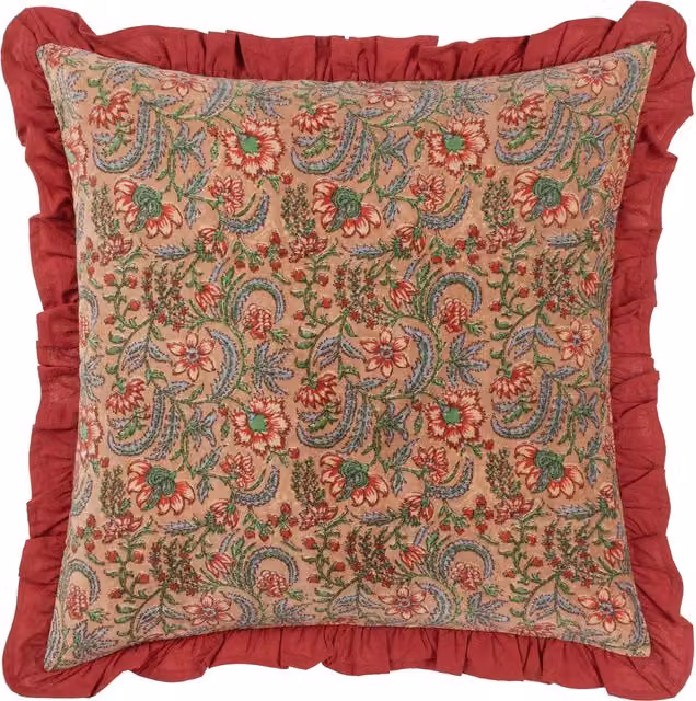 Paoletti 1973 Floral Cotton Velvet Square Cushion in Pink
