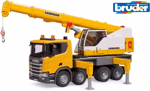 Bruder Scania Super 560R Liebherr Crane Truck with L S Module Playset, Yellow, 1:16 Scale