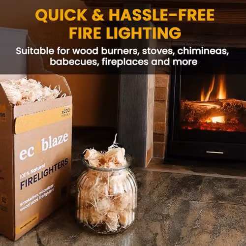 Ecoblaze Natural Brown Firelighters, 200 Pack for Wood Burners, BBQ Ovens, Stoves and Fireplaces – 3