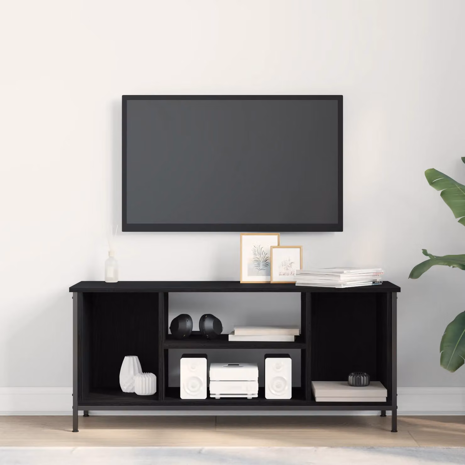 Berkfield Home Black Oak Entertainment Centre in Black Oak and Metal – 3