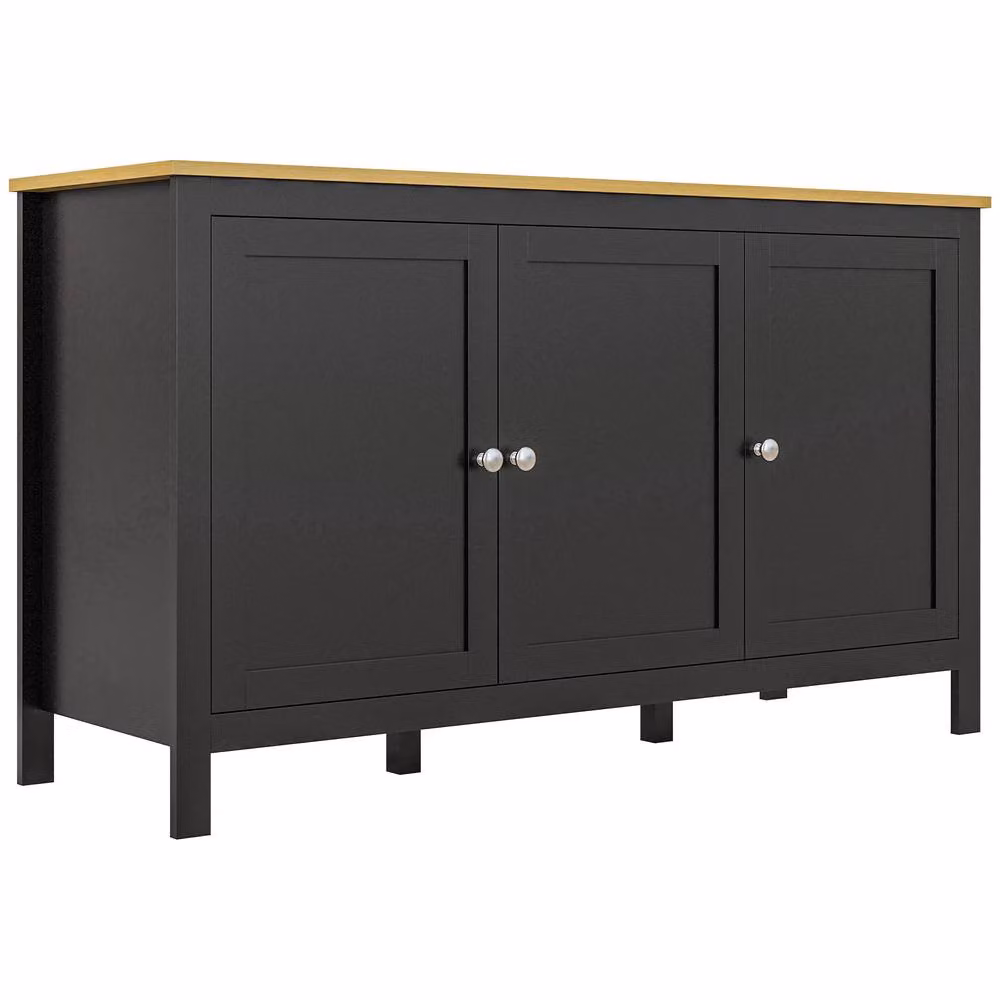 STILVORA Modern Black Lacquered Sideboard with 3 Doors and Adjustable Shelves – 4