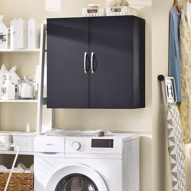 SoBuy Modern Wall-Mounted Black Bathroom Cabinet with Hinged Doors and Internal Shelves, W: 60 cm, H: 60 cm