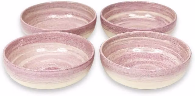 Verano Spanish Ceramics Pastel Beach Hand Painted Ceramic Shallow Bowls, Set of 4, Purple, Diameter: 14 cm